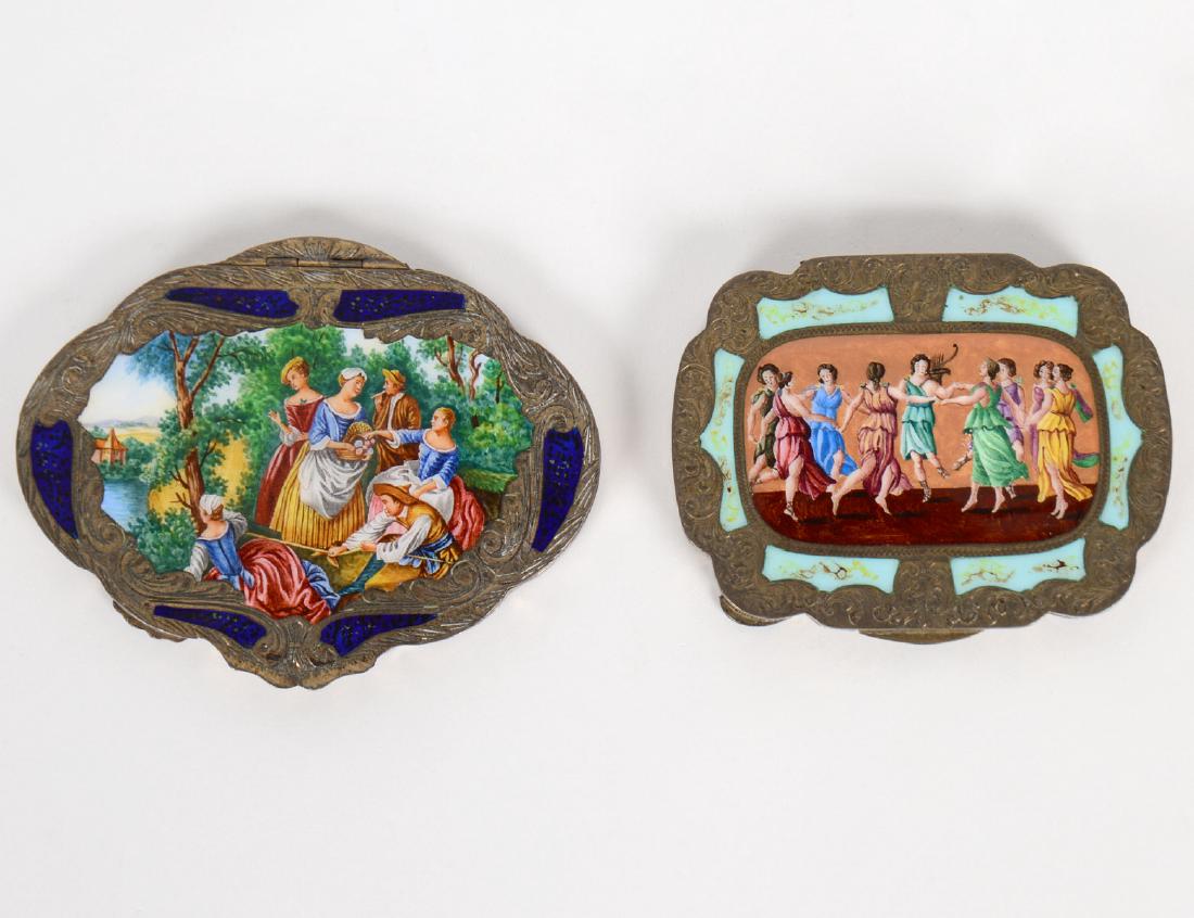 TWO ITALIAN ENAMEL DECORATED SILVER COMPACTS (1 of 6)