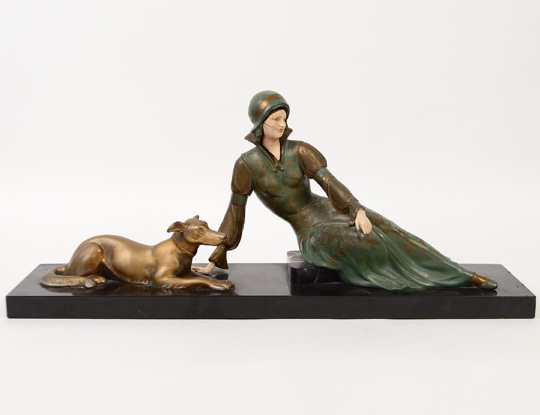 ART DECO PAINTED METAL AND MARBLE FIGURAL GROUP (1 of 6)