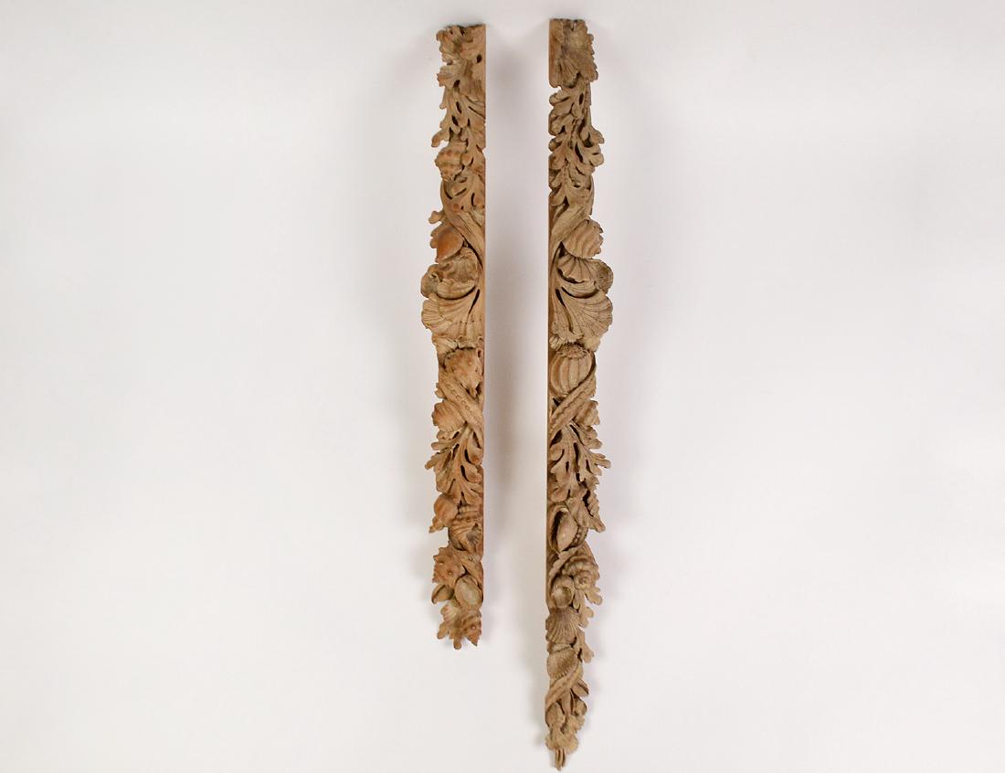 TWO FOLIATE AND SHELL CARVED PINE WALL MOUNTS (1 of 4)