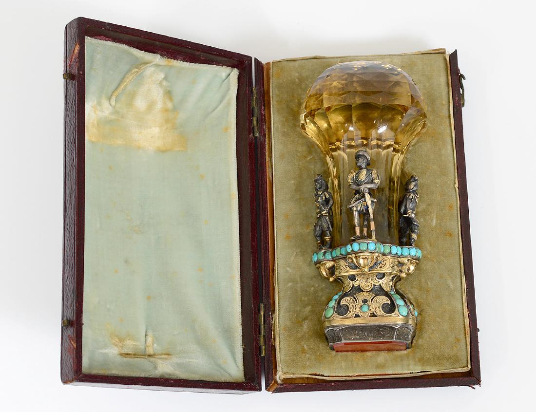 VERY FINE VIENNESE CITRON, TURQUOISE & SILVER GILT SEAL (1 of 8)