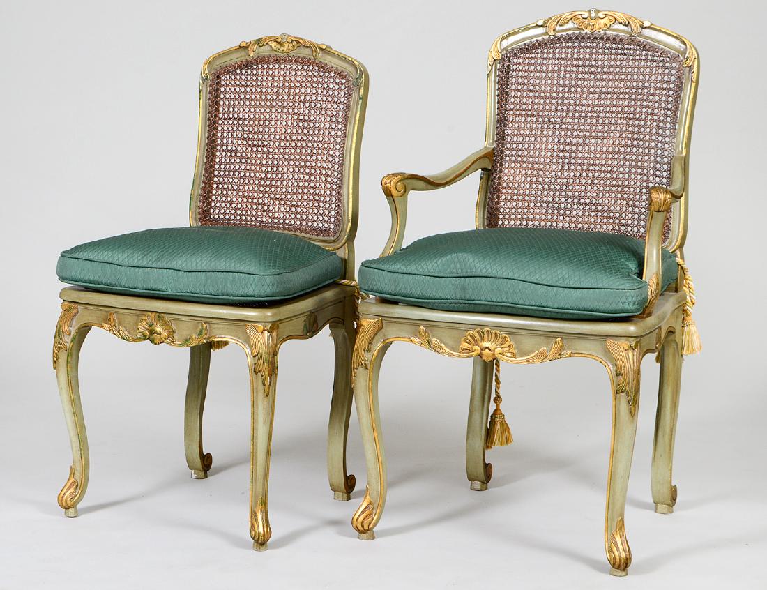 SET OF EIGHT LOUIS XV STYLE PAINTED CANED CHAIRS (1 of 4)