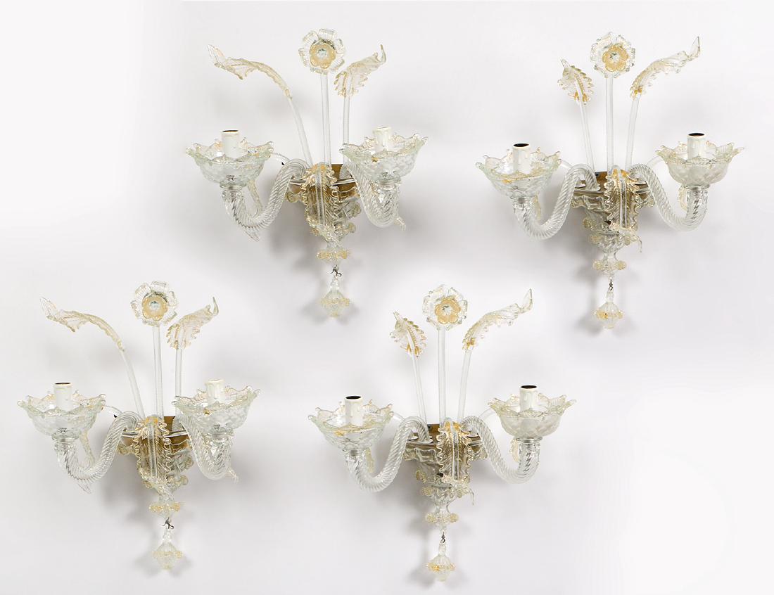 SET OF FOUR MURANO COLORLESS GLASS TWO-LIGHT SCONCES (1 of 5)