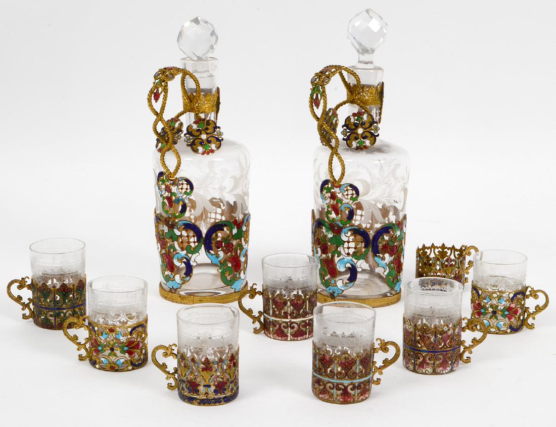 RUSSIAN ENAMELED GILT METAL LIQUEUR SUITE (1 of 6)