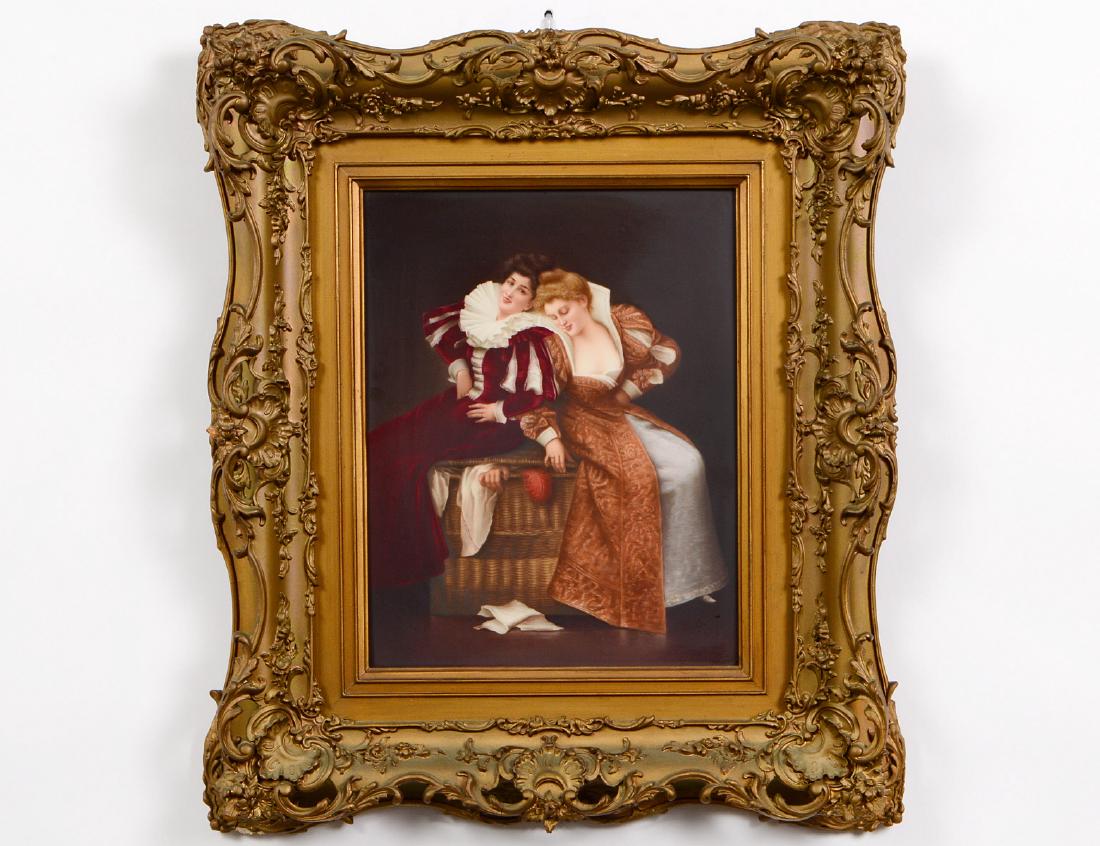 FINE K.P.M. PAINTED PORCELAIN PLAQUE OF TWO WOMEN (1 of 5)