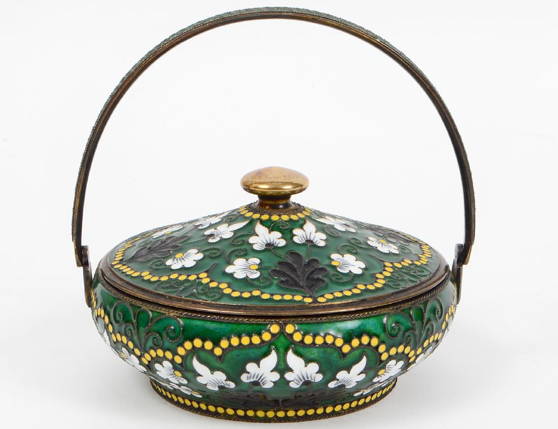 RUSSIAN CHAMPLEVE ENAMEL AND SILVER COVERED BOWL (1 of 5)