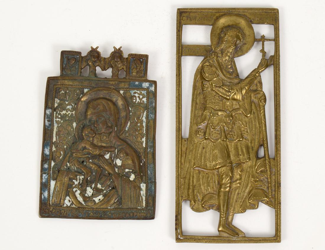 TWO RUSSIAN BRONZE TRAVELLING ICONS (1 of 7)