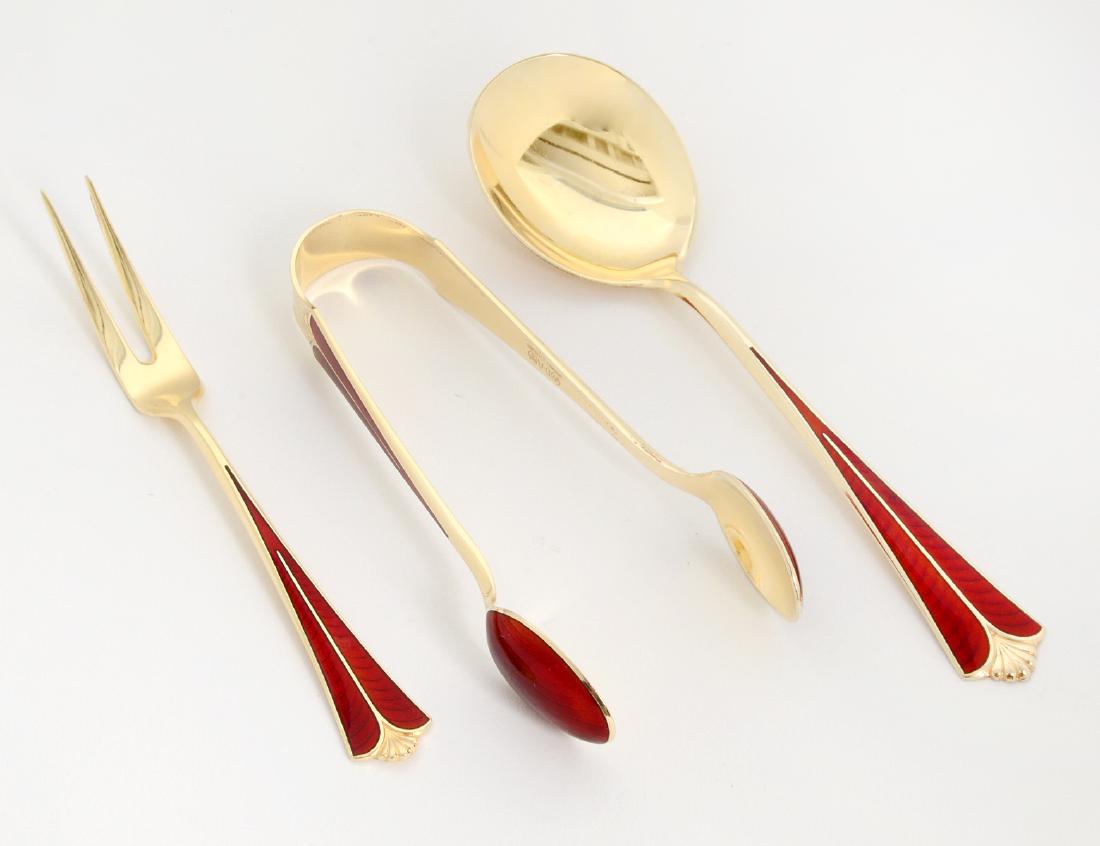 THREE NORWEGIAN ENAMELED GILT SILVER UTENSILS (1 of 3)