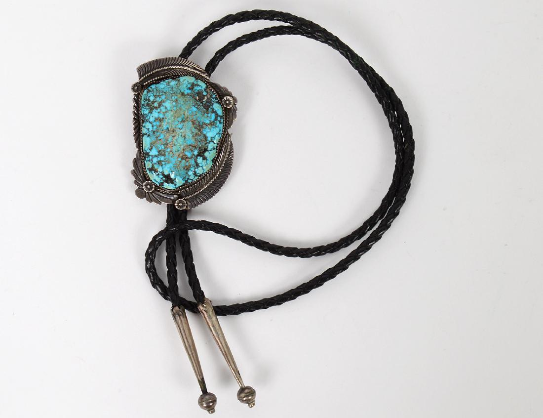 NATIVE AMERICAN SILVER AND TURQUOISE BOLO TIE (1 of 3)