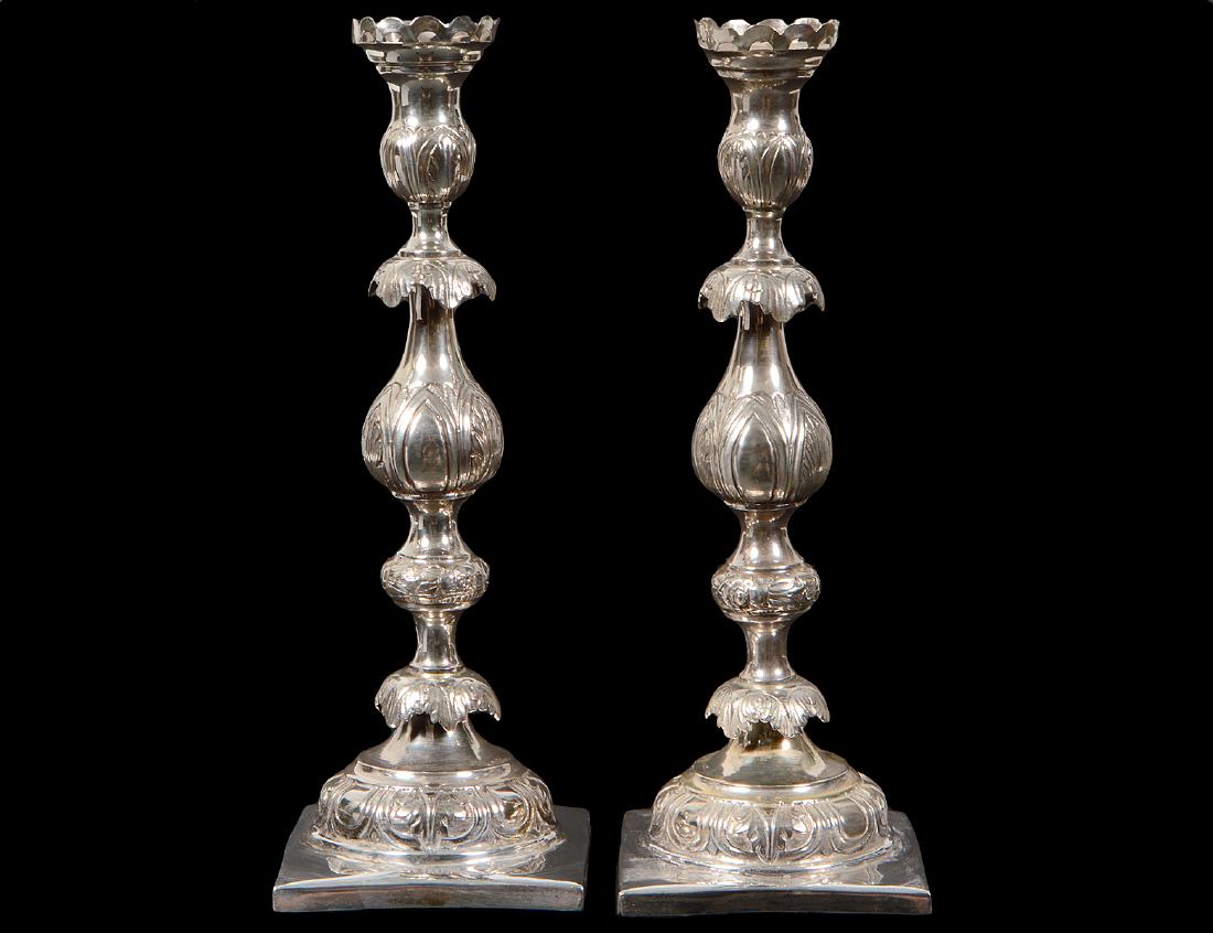PAIR OF SZMUL SZKARLAT SHABBAT SILVER CANDLESTICKS (1 of 3)