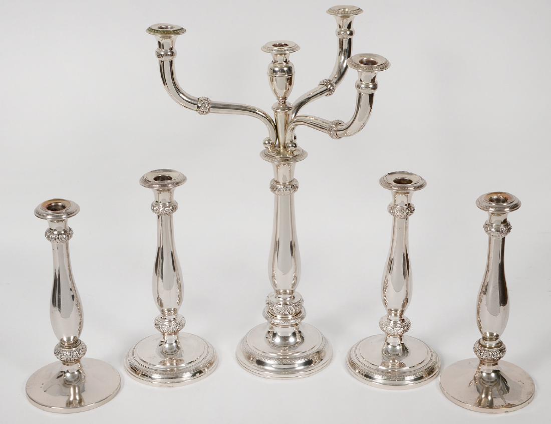 CONTINENTAL 5-PIECE SILVER CANDLESTICK GARNITURE (1 of 10)