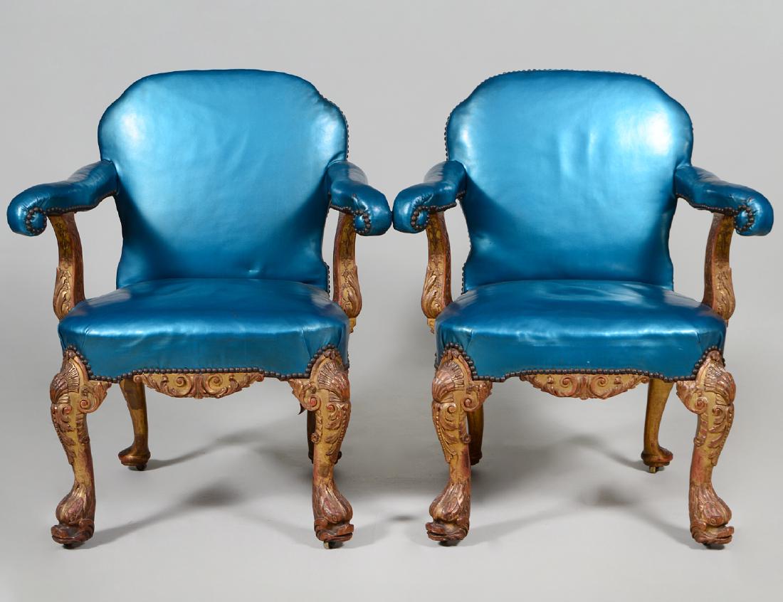 GOOD PAIR OF GEORGE I STYLE GILT WALNUT ARMCHAIRS (1 of 7)