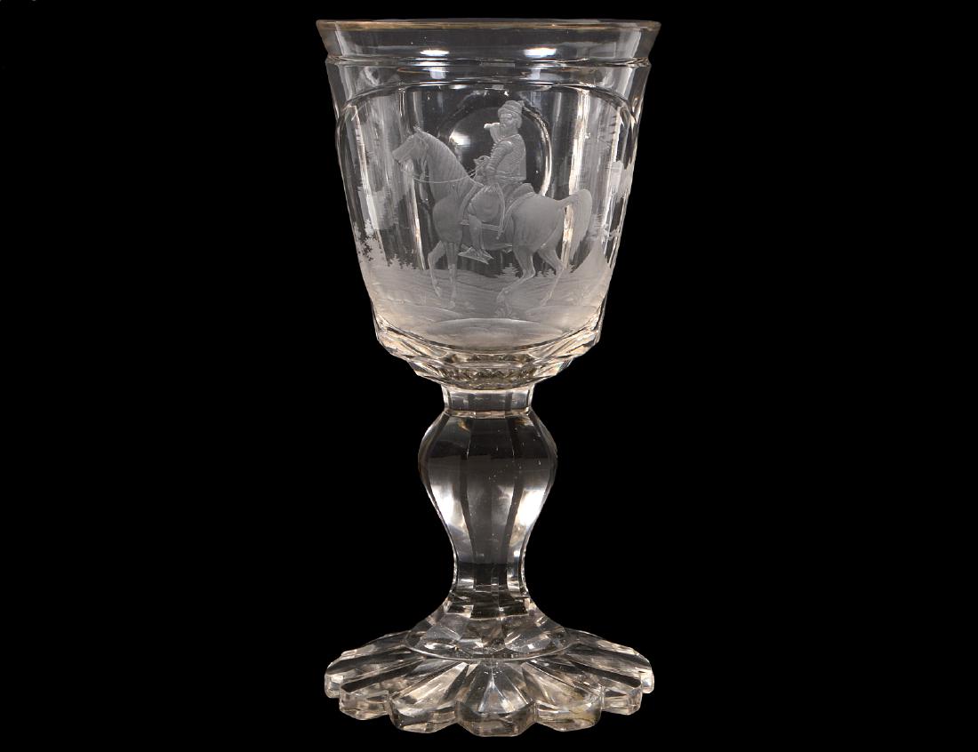 BOHEMIAN ENGRAVED TURKISH ARMORIAL GLASS GOBLET (1 of 6)