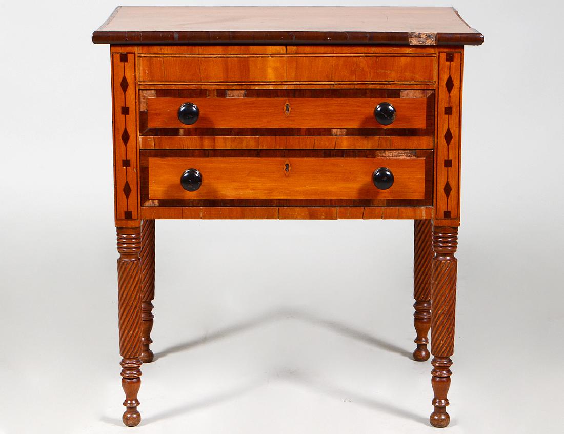 AMERICAN CLASSICAL WALNUT INLAID MAPLE WORK TABLE (1 of 8)