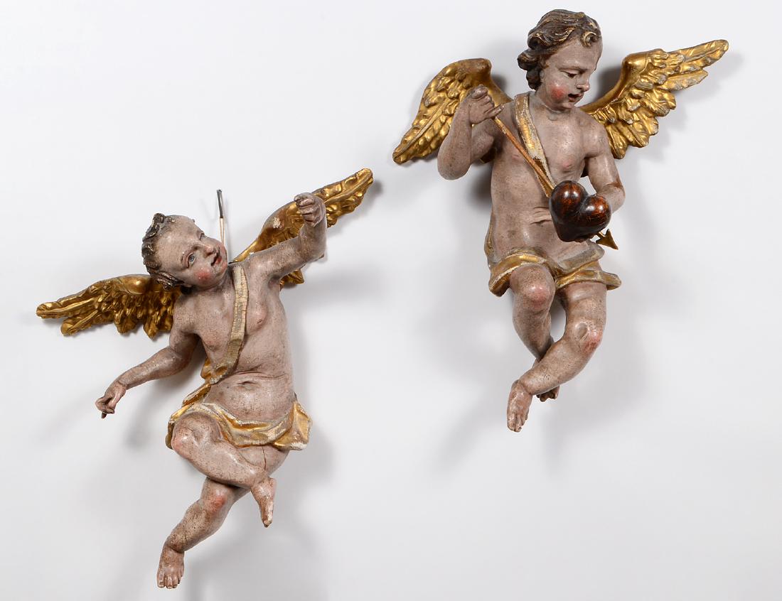 FINE PAIR OF ROCOCO CARVED & PAINTED WINGED PUTTI (1 of 9)