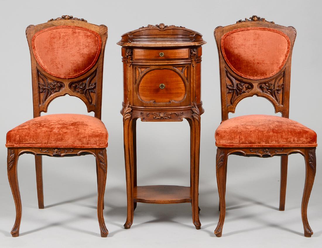 ART NOUVEAU WALNUT BEDSIDE CABINET & SIDE CHAIRS (1 of 8)