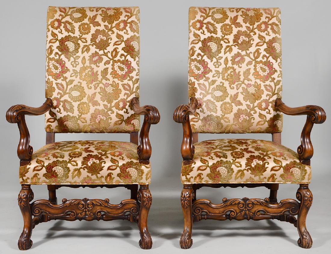 PAIR OF FRENCH BAROQUE STYLE WALNUT ARMCHAIRS (1 of 3)