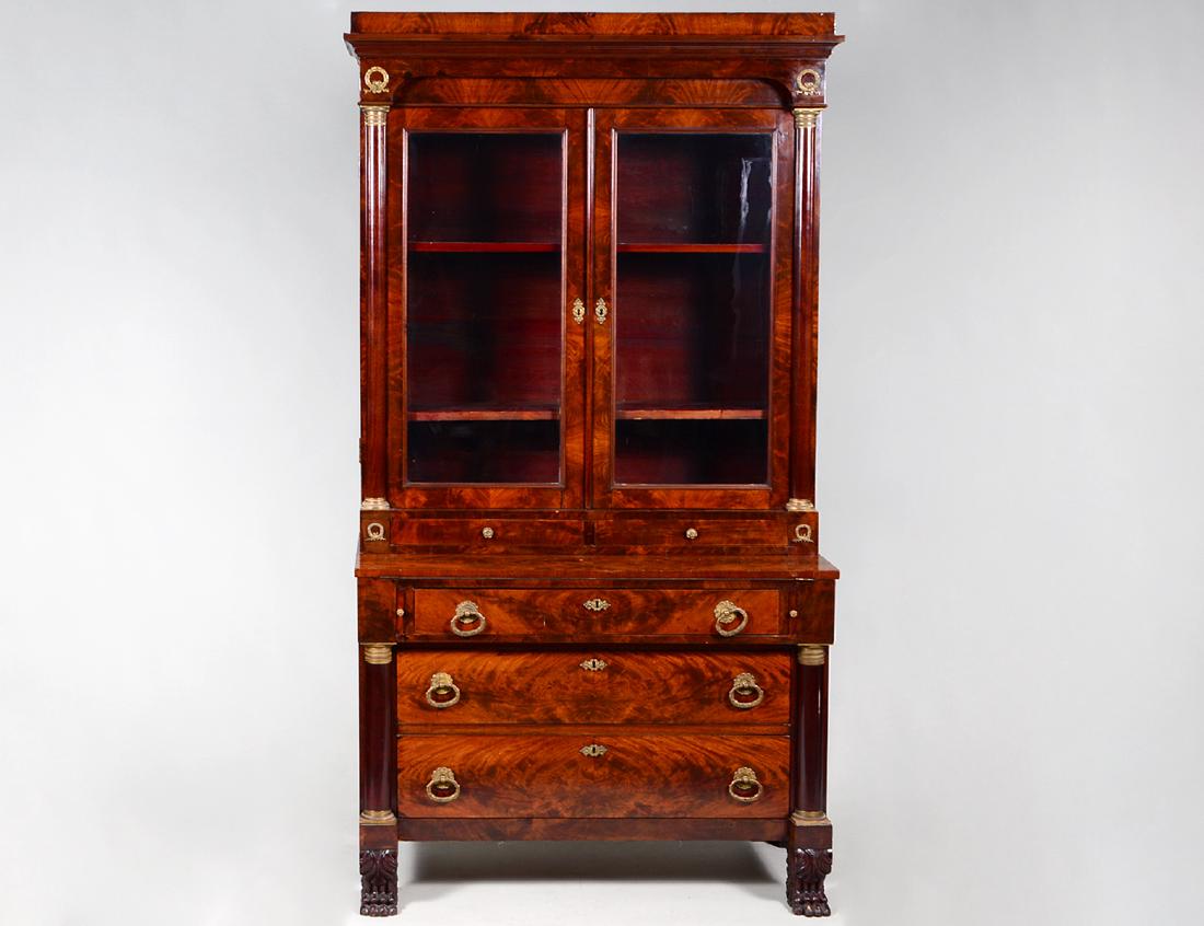EMPIRE BRONZE MOUNTED MAHOGANY SECRETARY BOOKCASE (1 of 4)