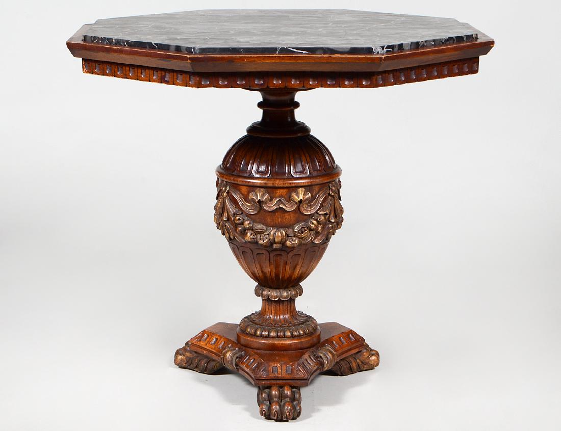 ITALIAN RENAISSANCE STYLE MARBLE INSET WALNUT TABLE (1 of 3)