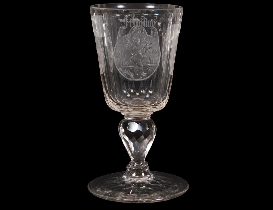 GERMAN ENGRAVED "FOUR SEASONS" GLASS GOBLET (1 of 5)