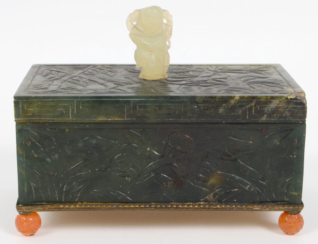 CHINESE TRANSLUCENT SPINACH JADE COVERED BOX (1 of 10)