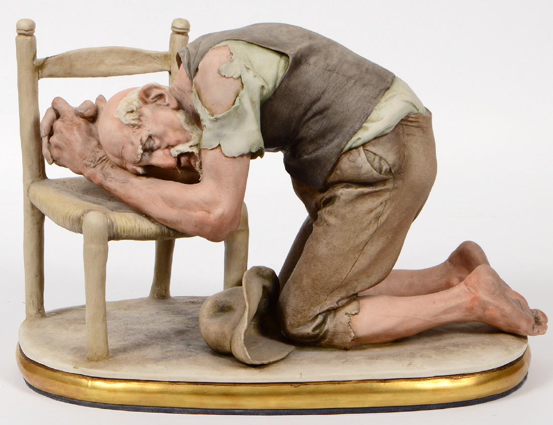 ITALIAN PORCELAIN FIGURAL GROUP OF AN OLD MAN (1 of 6)