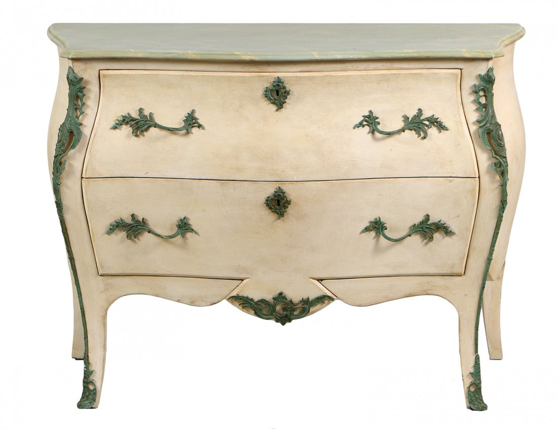 LOUIS XV STYLE PAINTED FEUX MARBLE TOP COMMODE (1 of 4)