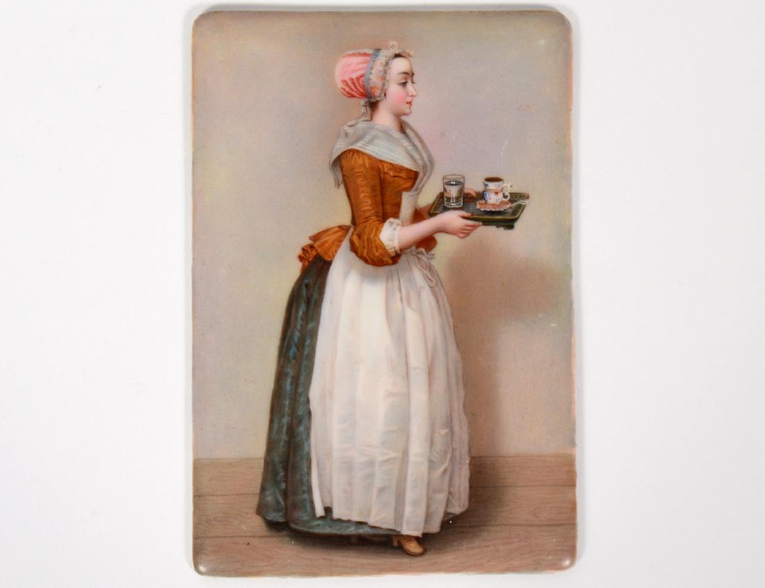 GERMAN PAINTED PORCELAIN PLAQUE OF A CHOCOLATIER (1 of 4)