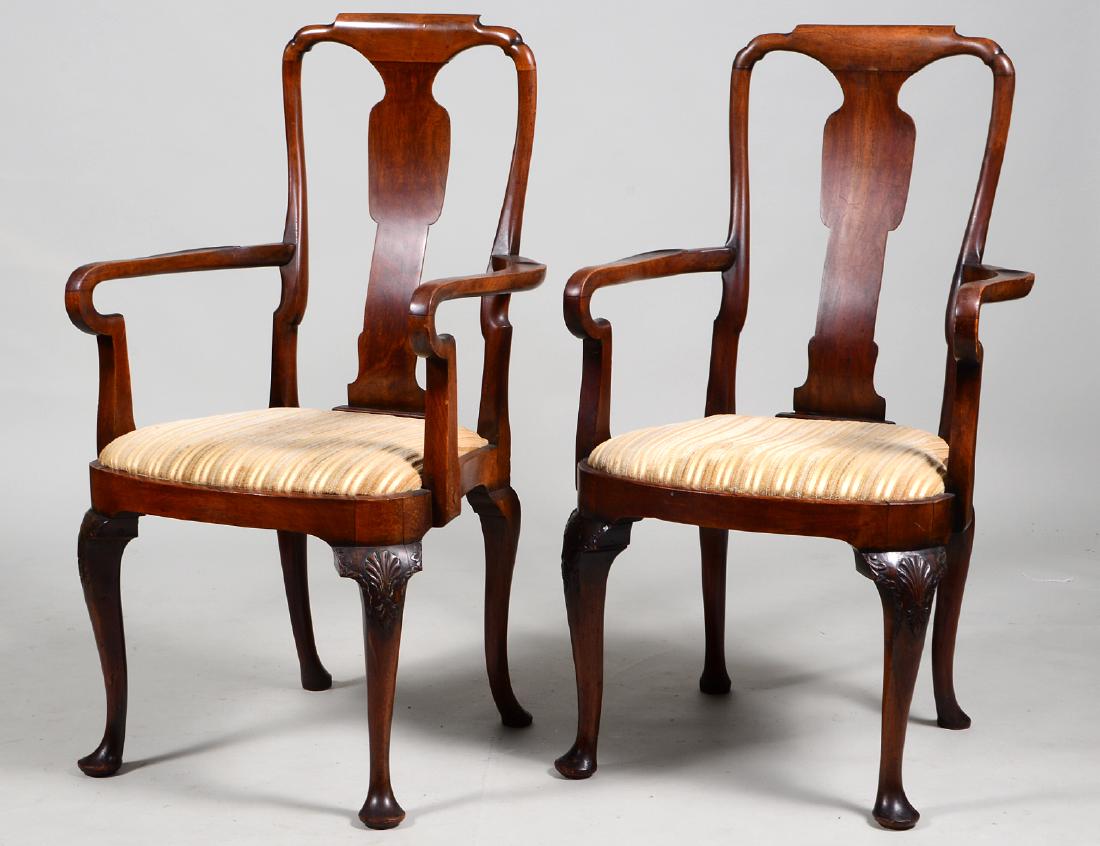 PAIR OF QUEEN ANNE STYLE WALNUT ARMCHAIRS (1 of 2)