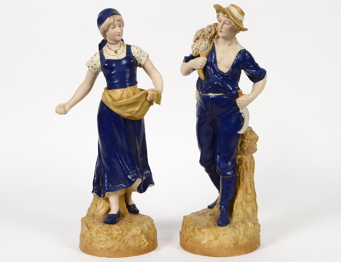 PAIR OF ROYAL DUX PORCELAIN FIGURES OF FARMERS (1 of 9)