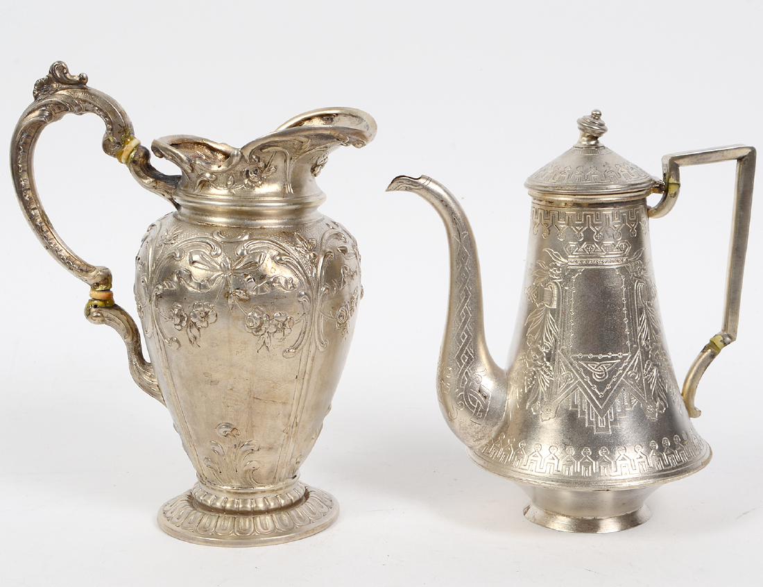 CONTINENTAL SILVER TEAPOT AND A SILVER PITCHER (1 of 11)