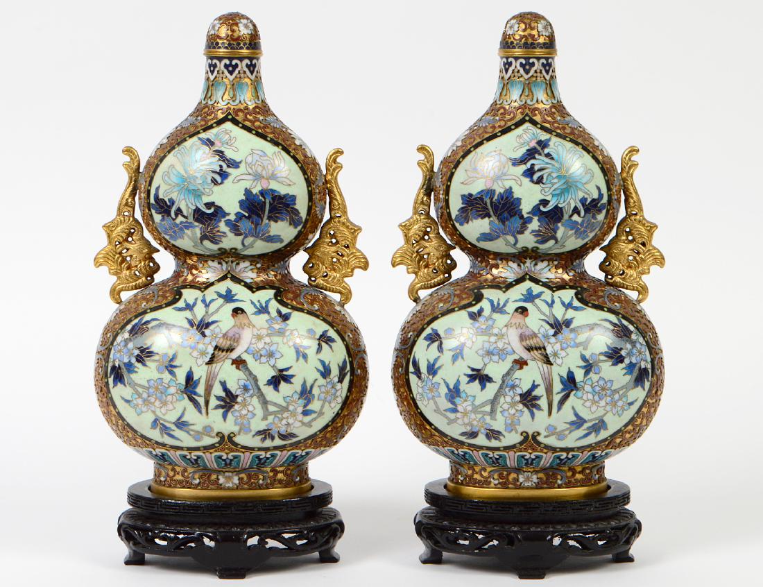 PAIR OF CHINESE CLOISIONNE DOUBLE-GOURD LIDDED VASES (1 of 10)