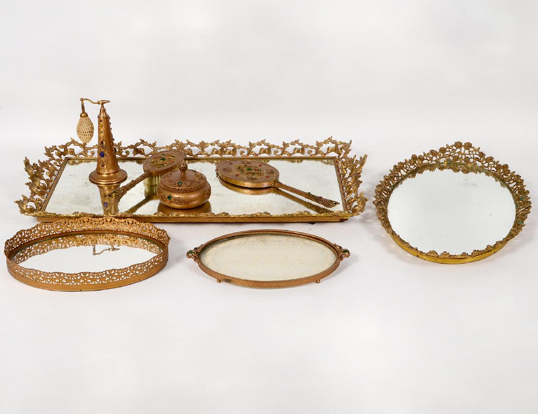 TEN ASSORTED GILT METAL DRESSING TABLE ITEMS (1 of 9)