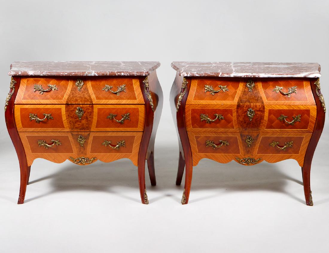 PAIR OF LOUIS XV STY VARIOUS WOOD PARQUETRY COMMODES (1 of 8)