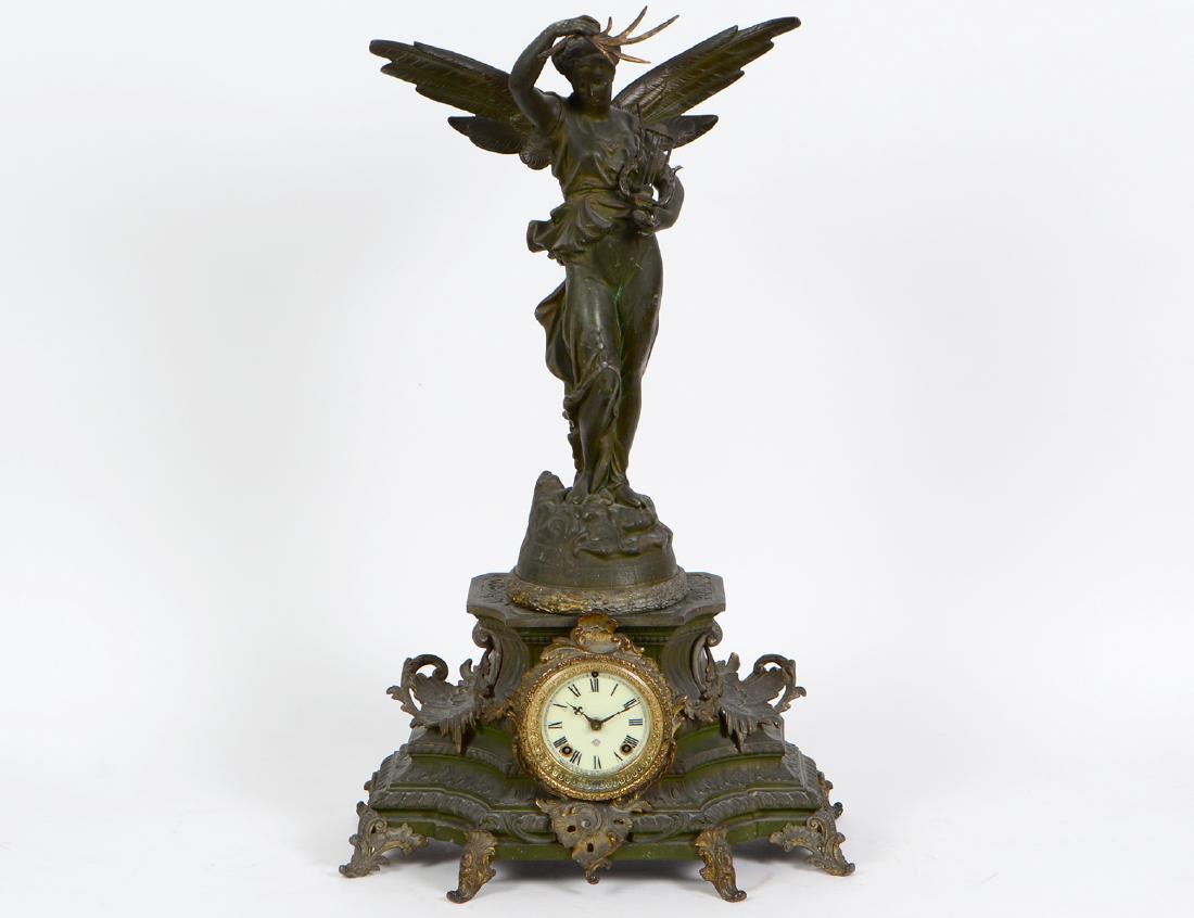 PATINATED WHITE METAL FIGURAL CLOCK (1 of 7)
