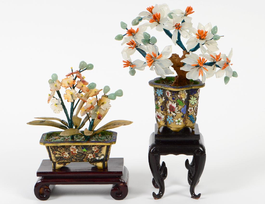 TWO SMALL CHINESE CLOISIONNE MINERAL TREES (1 of 8)