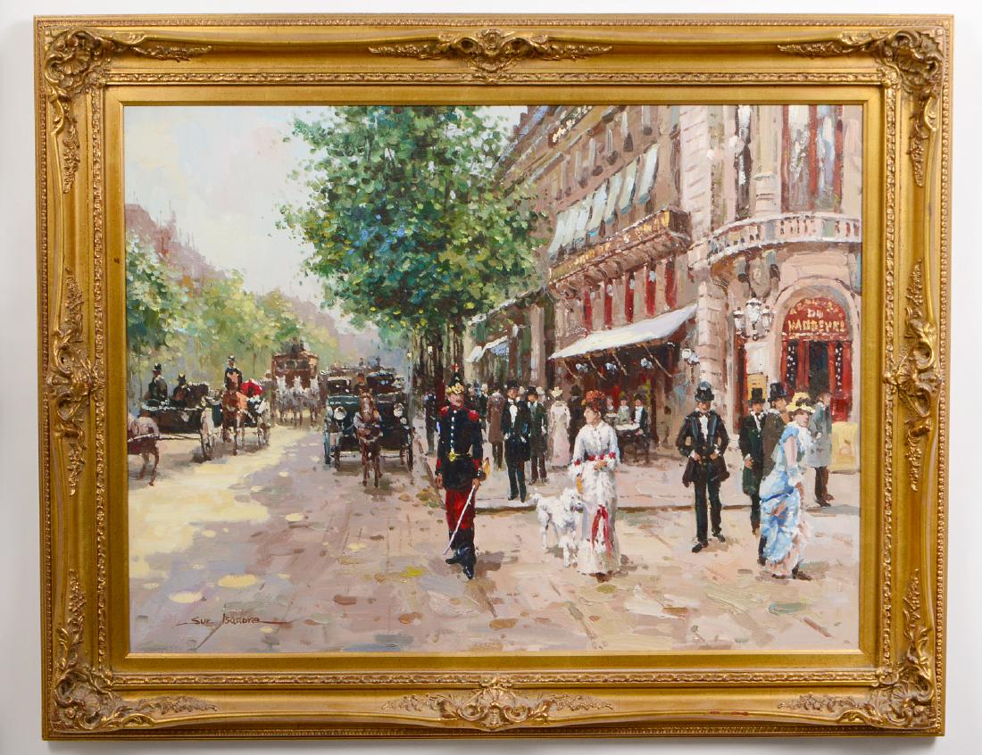 20th CENTURY OIL ON CANVAS PAINTING, SIGNED: "Parisian Grand Boulevard". Signed lower left, Measuring 30" by 40", ovrall 9" by 49.5". Rococo style frame.