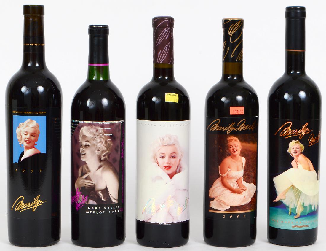 FOUR BOTTLES OF MARILYN MERLOT & A MARILYN CABERNET: Comprising the years; 1991, 1994, 1995, 2001 and a 1997 Cabernet Sauvignon, no.5328.