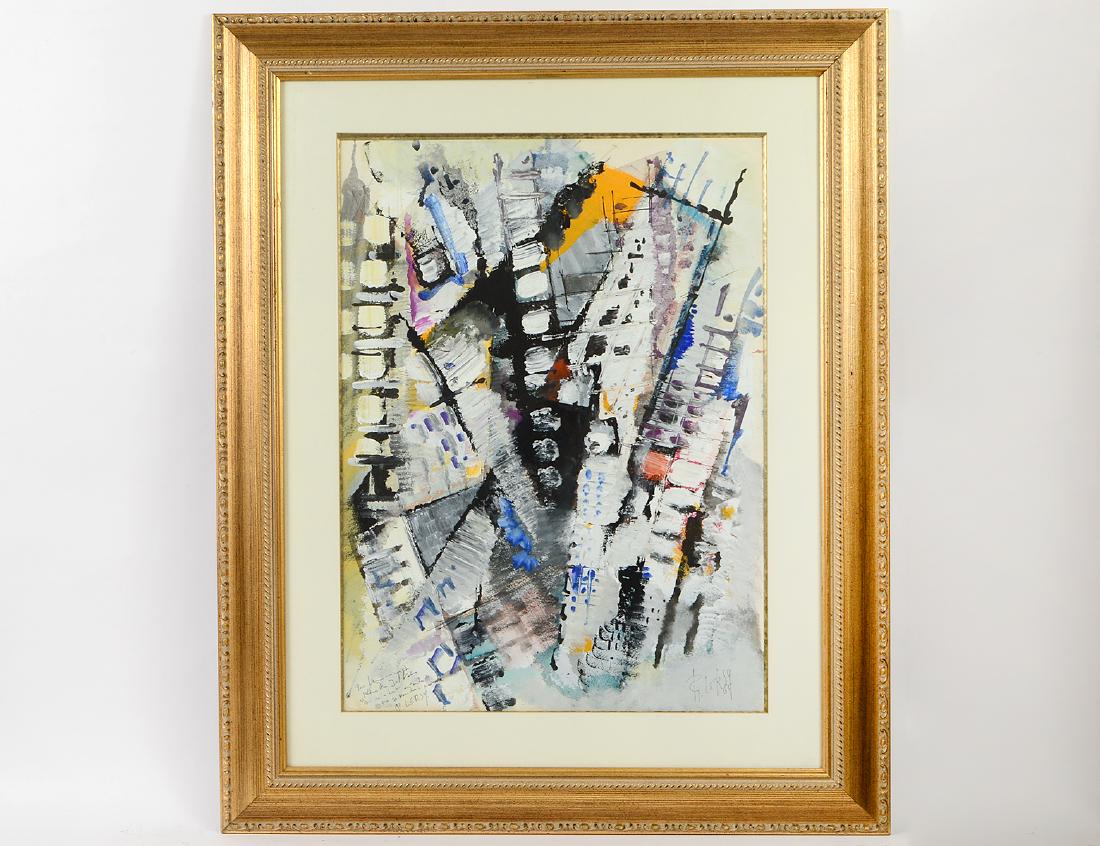 ROGER LERSY (French. 1920-2004): "Abstract". Signed, R. Lersy, dated ’64 l/r and with personal inscription l/l. Acrylic/Oil on Paper. Measuring 29 1/2" by 22", overall 43 1/2" by 35". Matted and framed.