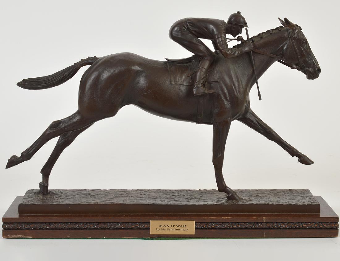 MARILYN NEWMARK (American. 1929-2013): “Man-o-War”. Patinated bronze, a limited edition bronze produced by the Franklin Mint and commissioned by the Thoroughbred Racing Association. Depicting “Man o War” in mid stri