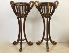 PAIR REGENCY STYLE PARCEL GILT TRIPOD JARDINIERES (1 of 8)