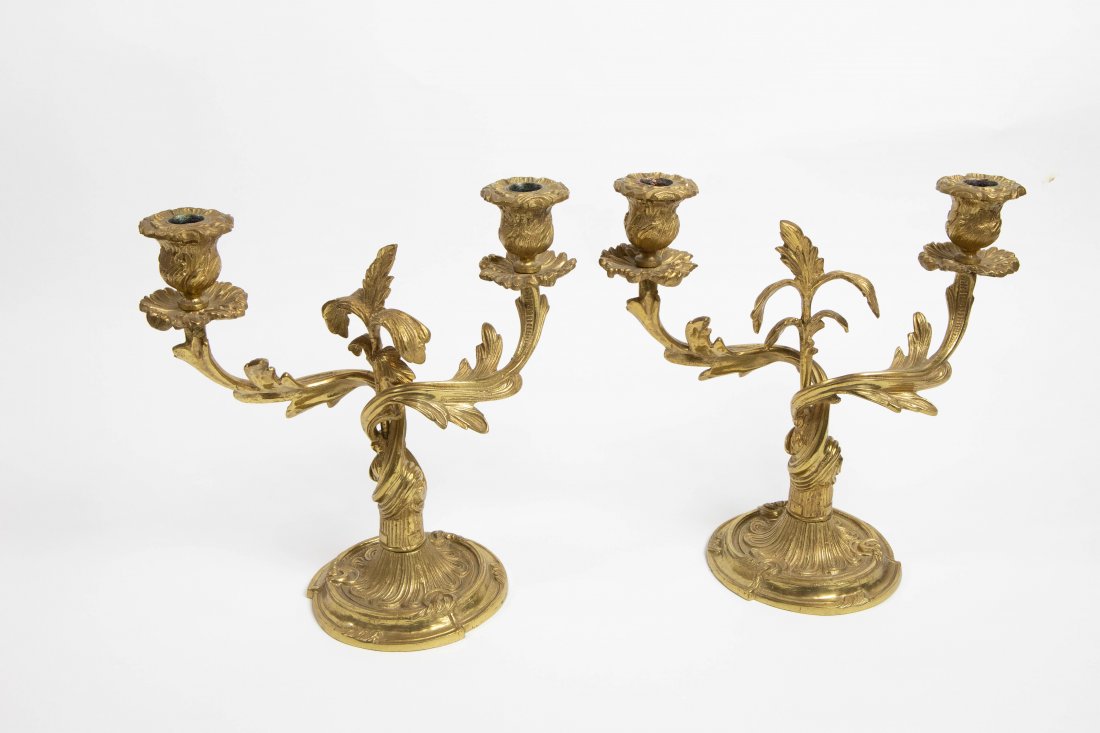 PAIR ROCOCO STYLE GILT BRONZE CANDELABRA (1 of 2)