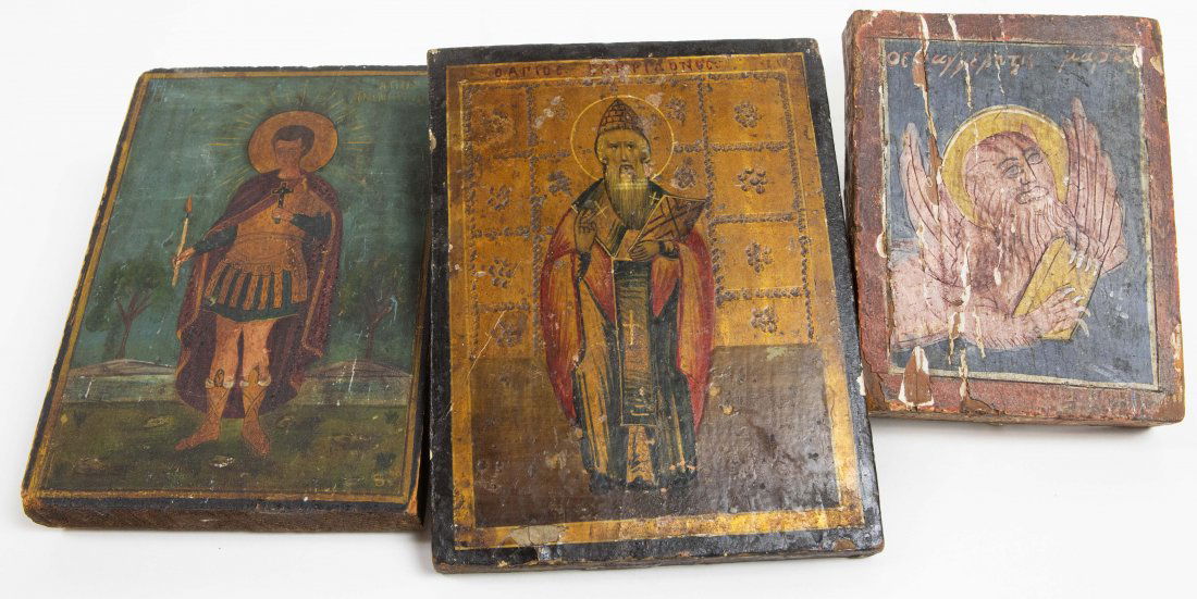 THREE SMALL PAINTED GREEK ICONS (1 of 4)