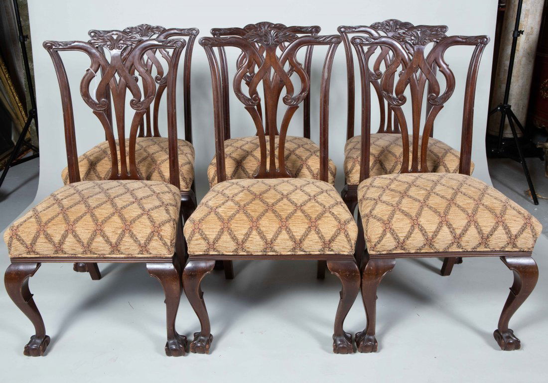 SET OF SIX CHIPPENDALE STYLE MAHOGANY SIDE CHAIRS (1 of 3)