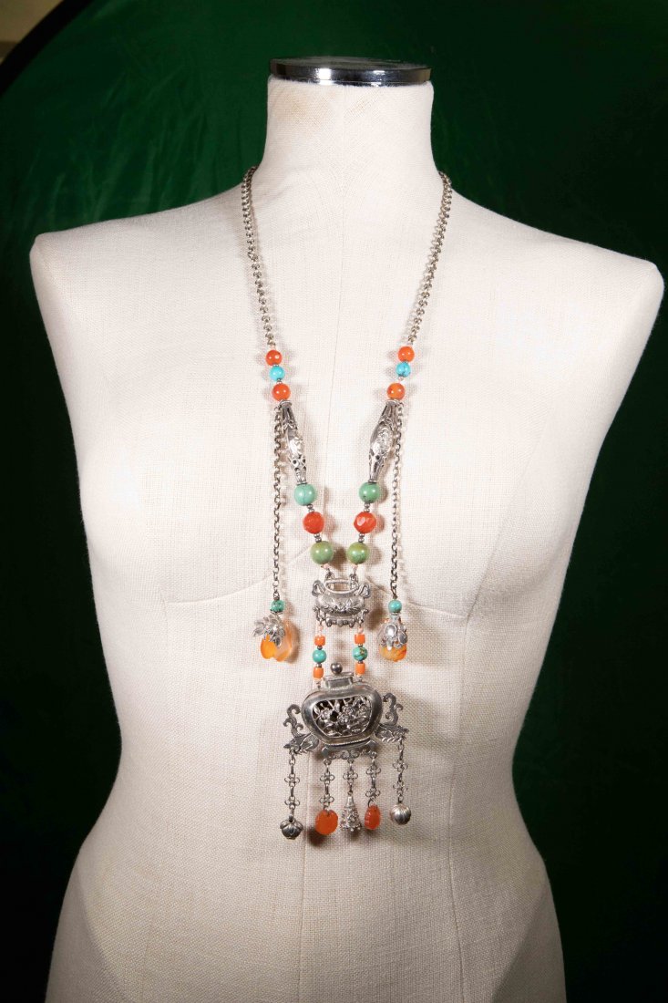 TIBETAN SILVER, AGATE AND TURQUOISE NECKLACE (1 of 5)