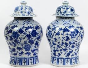 PR CHINESE BLUE & WHITE PORC COVERED GINGER JARS (1 of 2)