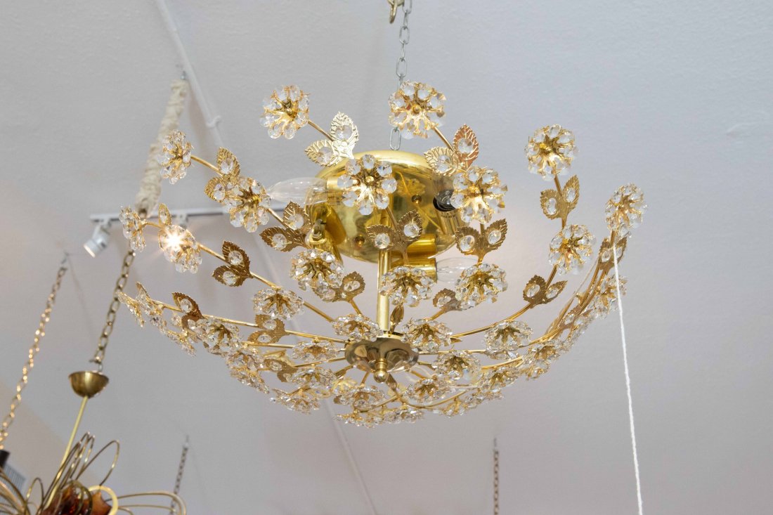FOUR LIGHT PALMA GOLD TONED FLOWER & LEAF LIGHT FIXTURE: 20th Century. 23 in. diameter. 15 in. high.