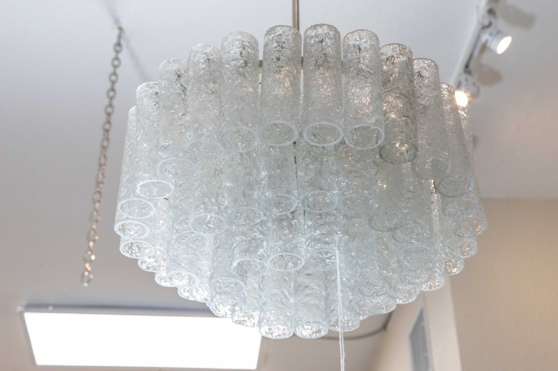 A DORIA ICE GLASS FIVE LIGHT GLASS CHANDELIER: 20th Century. 16 1/2 in. diameter. 33 in. high.