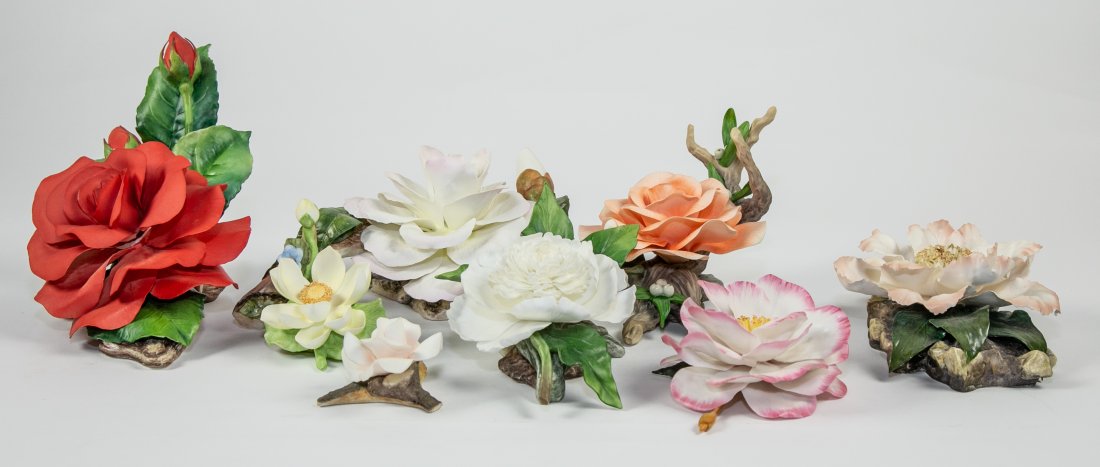 EIGHT PORCELAIN MODELS OF A ROSE BUD OR SPRAY (1 of 14)