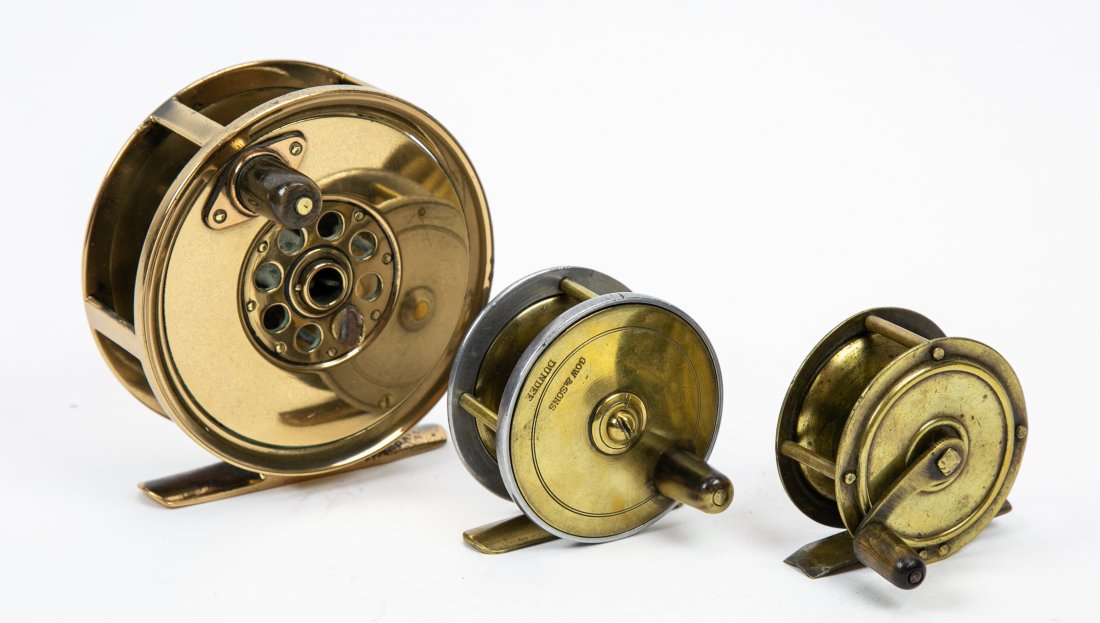 THREE FINE ANTIQUE BRASS & STEEL FLY FISHING REELS (1 of 1)