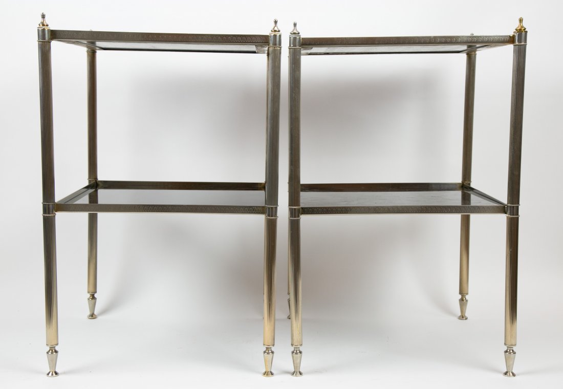 PAIR OF CONTEMPORARY BLACK GLASS AND METAL SIDE TABLES (1 of 3)